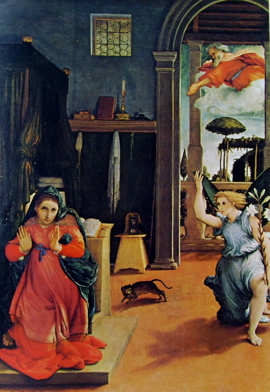 Lorenzo Lotto: Annunciazione, cm. 166 x 114, Pinacoteca Comunale di Recanati.